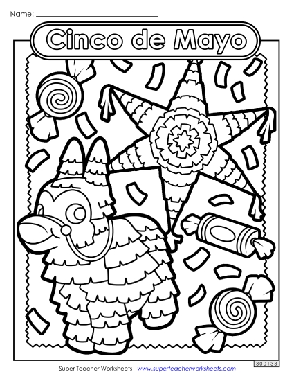 Piñatas & Candy Coloring Page