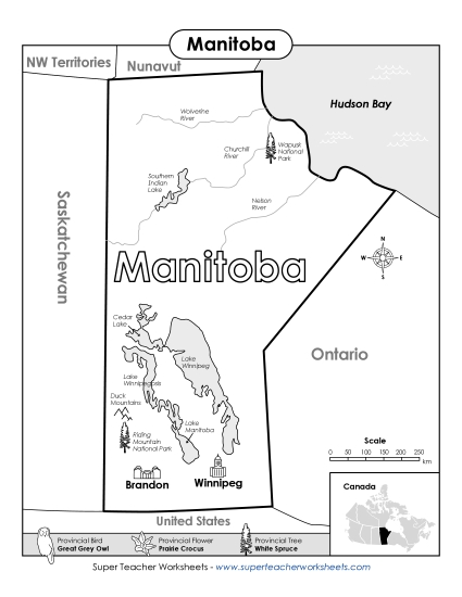 Manitoba Map (Black & White)