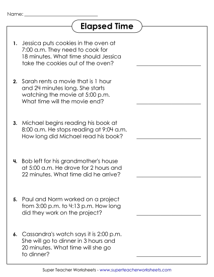 Elapsed Time Word Problems #1