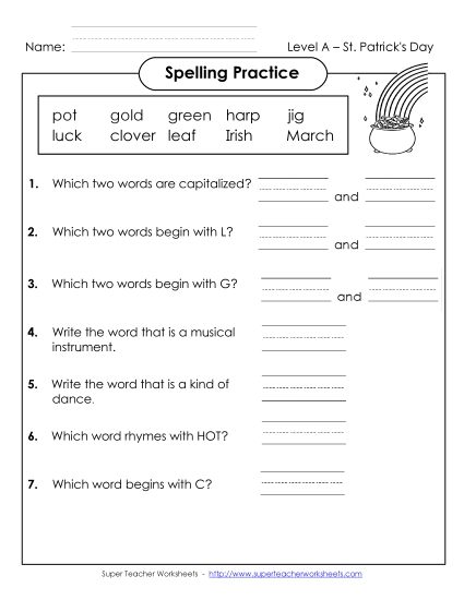 Spelling Practice (A-St. Patrick\'s Day)