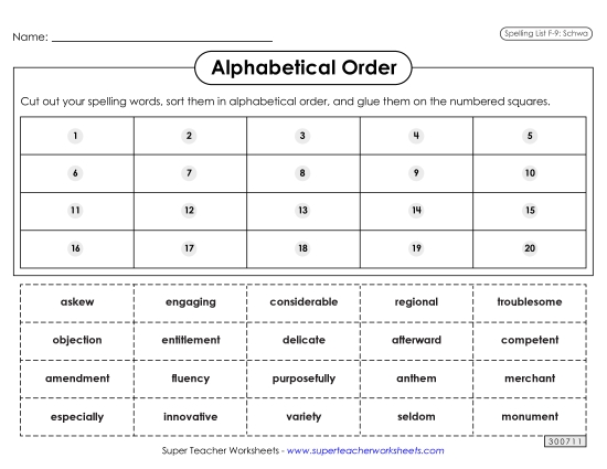 Alphabetical Order: Cut-Glue (F-9)
