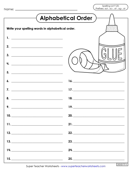 Alphabetical Order: Cut-Glue (F-20)