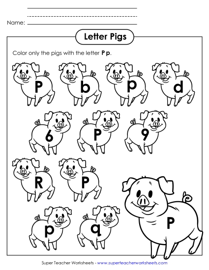 Letter P p Recognition - Pigs