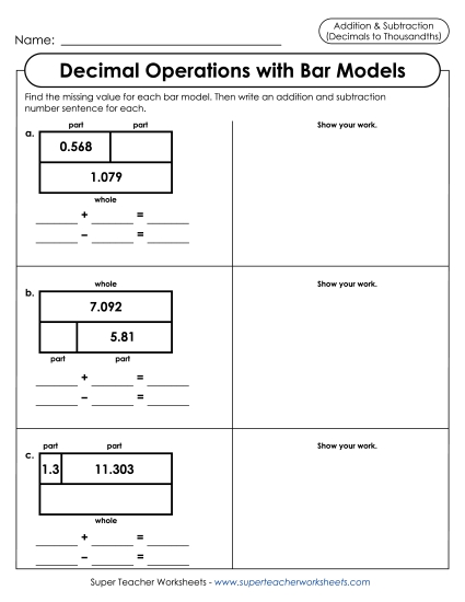 Addition and Subtraction Bar Models to Thousandths