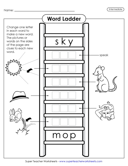 New Intermediate Word Ladder: Sky to Mop Worksheet
