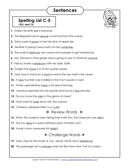 Spelling Test Sentences (C-5)