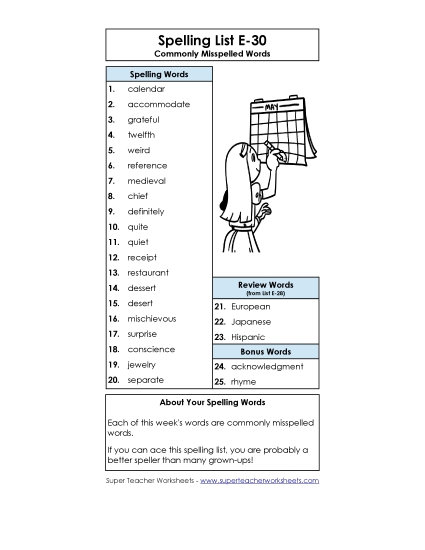 Spelling List (E-30)
