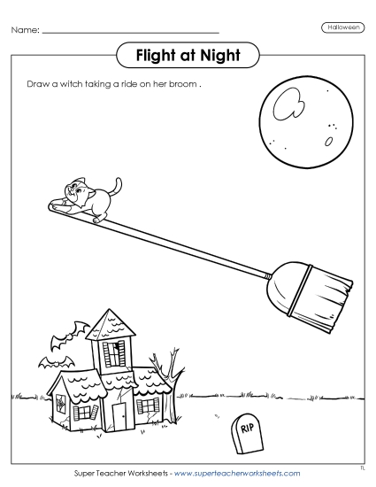 Draw Your Own Witch on a Broom Halloween Worksheet