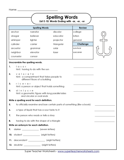 Question Worksheet (E-10)