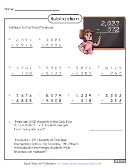 4-Digit Vertical Subtraction 3rd Grade Math Worksheet