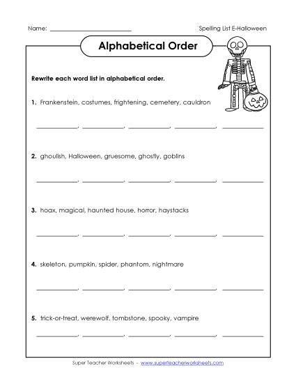 ABC Order Groups  Spelling E Worksheet