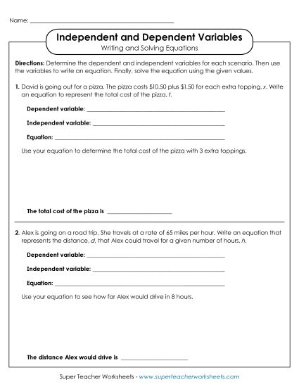Dependent & Independent Variables: Write & Solve Equations