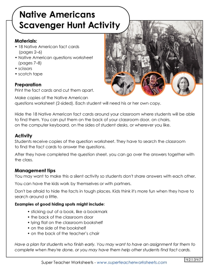 Native Americans Scavenger Hunt