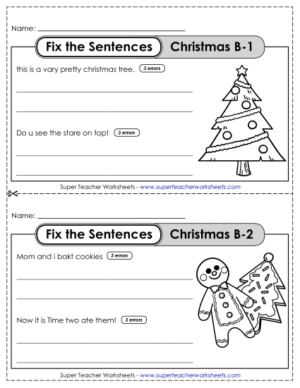 Fix the Sentences: Christmas (Grade 2) Worksheet