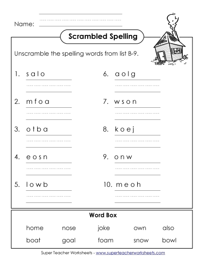 Unscramble the Words (B-9)
