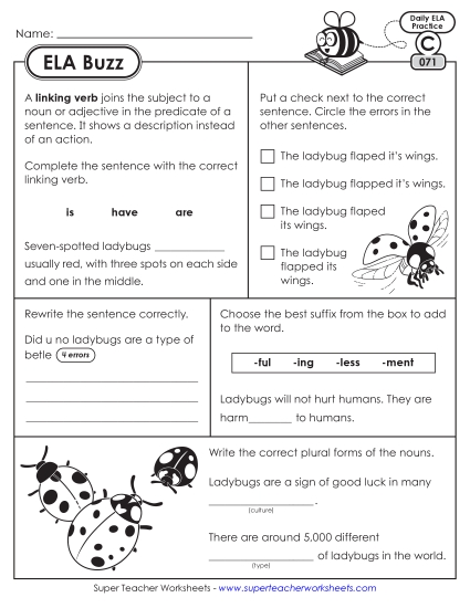New ELA Buzz: Week 15<br>Worksheets 71 through 75 Worksheet
