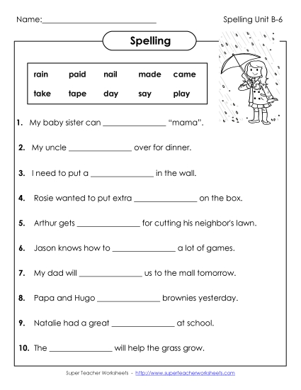 Sentences: Fill in the Blank Lines (B-6)