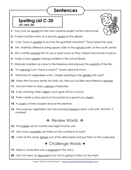 Spelling Test Sentences (C-20)