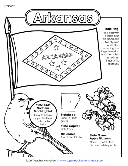 Arkansas State Symbols Coloring Page