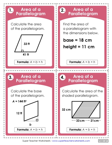 Task Cards: Areas of Parallelograms (Intermediate)