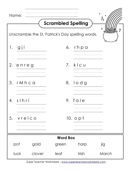 Word Unscramble (A-St. Patrick\'s Day)