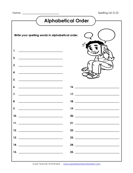 ABC Order: Write List (D-23)