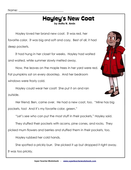 Hayley\'s New Coat (Fiction) 2nd Grade Reading Comprehension Worksheet
