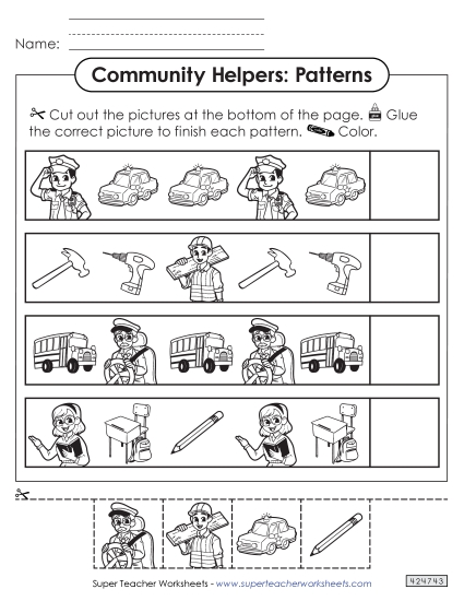 Community Helpers: Patterns Worksheet #2