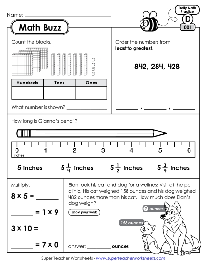 Math Buzz: Week 1<br>Worksheets 1 through 5
