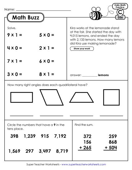 Math Buzz: Week 12<br>Worksheets 56 through 60