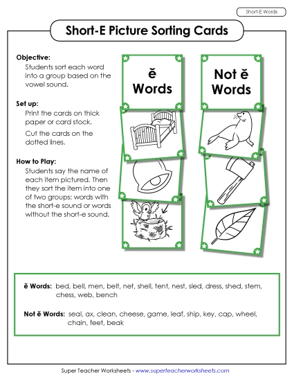 Picture Sorting Cards: (Short E Words)