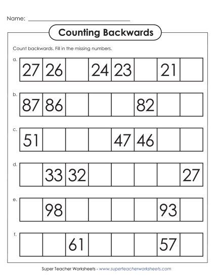 Counting Backwards: Fill In