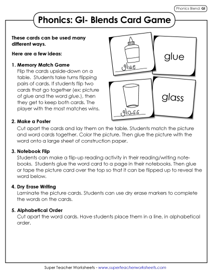 Phonics Card Game (Gl- Blends)