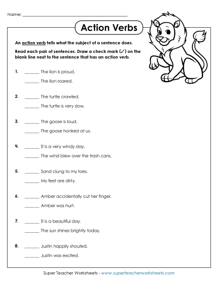 Sentences with Action Verbs