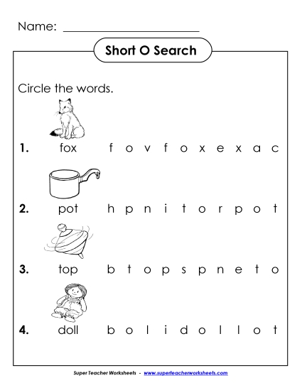 Short O: Horizontal Word Hunt 2 (Illustrated)