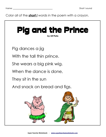 Phonics Poem (Short I):<br>Pig and Prince