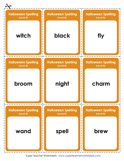 Flashcards (B-Halloween) Spelling B Worksheet