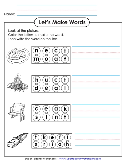 Color the Letters & Write (-eat)