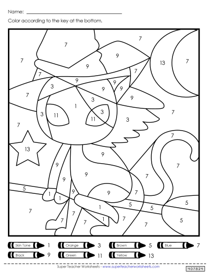 Double Mystery Picture (Color-by-Number) Halloween Worksheet