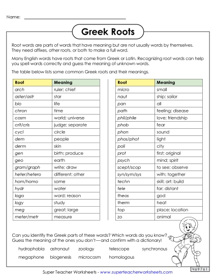 Greek Roots Reference Sheet