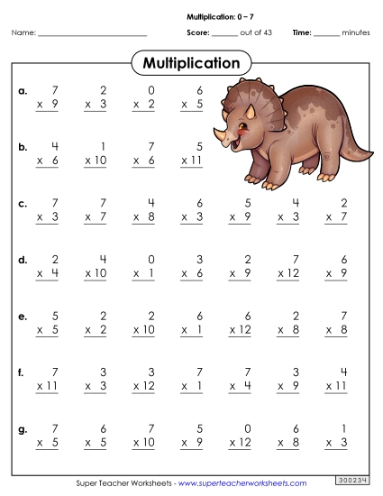 Drill: Basic Facts 0-7 (B)
