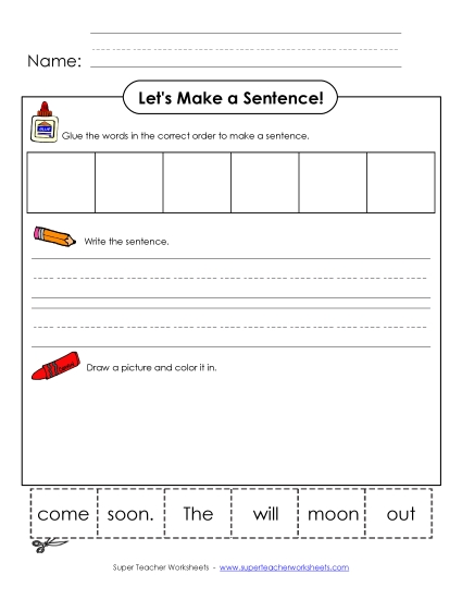 Build-a-Sentence: The moon will come out soon.