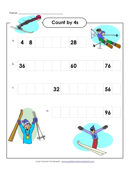 Skiing: Count by 4s