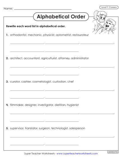 Alphabetical Order Worksheet (Careers)