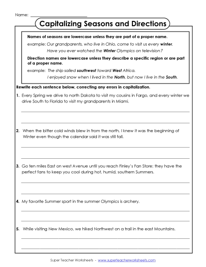 Capitalizing Seasons and Directions 