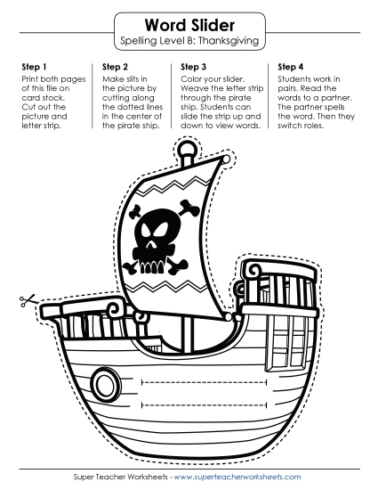 Word Slider (B-Thanksgiving) Spelling B Worksheet