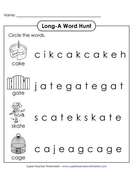 Long A: Horizontal Word Hunt<br>(Illustrated)