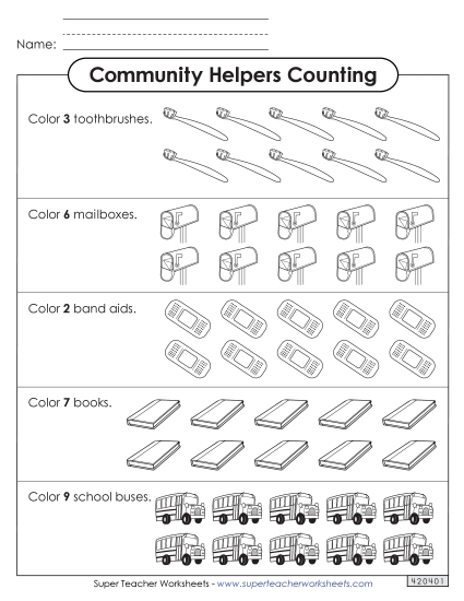 Count and Color the Items (Community Helpers)