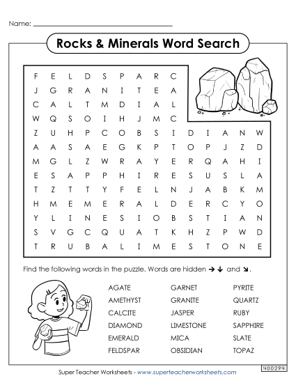 Rocks and Minerals Word Search