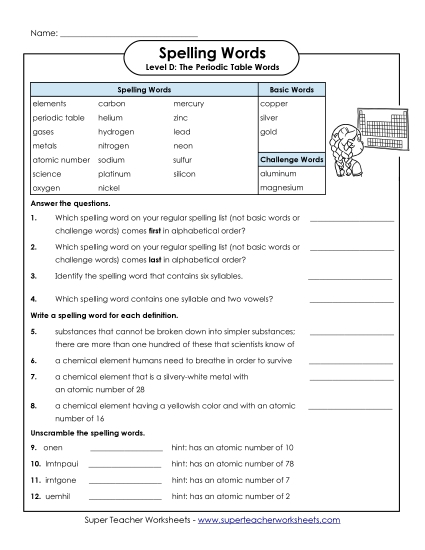 Spelling Question Worksheet